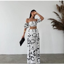 Kupakızı Kadın Beyaz Desenli Ikili Takım