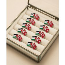 Zaytoon 10'lu Türkiye ve Filistin Bayarkları Simgesi Altın Renkli Özel Tasarımlı Unisex Yaka Rozeti A300030-10