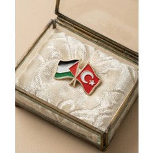 Türkiye ve Filistin Bayarkları Simgesi Altın Renkli Özel Tasarımlı Unisex Yaka Rozeti  A300030