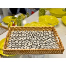 Sever Antrasit Çiçek Rattan Sedefli Tepsi 23X32X3CM