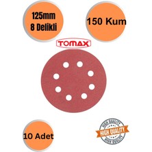 mobilyap Tomax 10 Adet 150 Kum 8 Delikli 125 mm Cırt Zımpara Kağıdı El Zımparaları Avuç Içi Spiral Taşlamalı