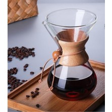 PremiumPort 400 ml Borosilikat Cam Kahve Demleyici, Ahşap Tutacaklı, V60 Uyumlu