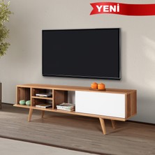 EVMO Home 3633 Ela Tv Ünitesi 160 cm ( Ahşap Ayaklı ) , Söğüt - Beyaz
