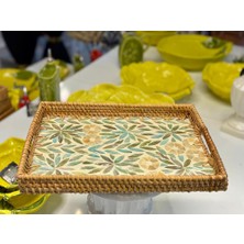Sever Turkuaz Çiçek Rattan Sedefli Tepsi 23X32X3CM