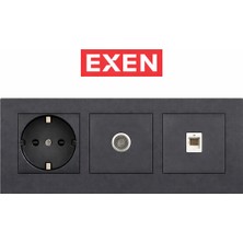 Exen Füme 3'lü Set Topraklı Priz + Tv Uydu + Telefon Prizi Seti Mekanizma + Çerçeve Sıva Altı