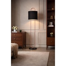 Ünal Aydınlatma Doku Lambader – Siyah Şapkalı Şampanya Rengi