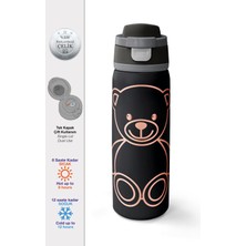 Coral High Siyah Ayıcık Desenli Pipetli ve Direkt Içim Çelik Termos 800 ml 38591