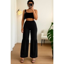 Emh Store Kadın Yüksek Bel Parça Detay Bol Paça Pantolon