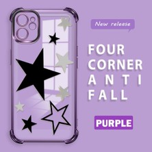 Ucuc iPhone 11 Uyumlu Şeffaf Silikon Köşe Koruma Lens Korumalı Elektroplatlı Kenar Kılıf Yıldız Desenli