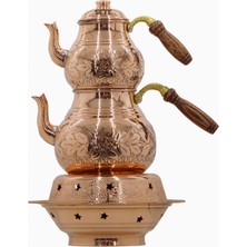 PremiumPort Şık Bakır Çaydanlık Seti, Büyük Boy, Zarif Desenli ve Kaliteli