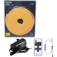 Powerr Led Aydınlatma 5 Metre 12 Volt 6X12 mm Esnek Amber Neon LED 12A Tek Renk Kumandalı Rf Dimmer 3A Plastik Adaptör Set
