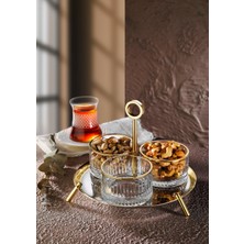 UltraMint Şık 3'lü Cam Kaseli Sunum Ikram Tabağı, Gold 18/10, Zarif ve Elegant Tasarım