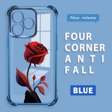 Ucuc Realme C53 Uyumlu Şeffaf Silikon Köşe Koruma Lens Korumalı Elektroplatlı Kenar Kılıf Kırmızı Gül Desenli
