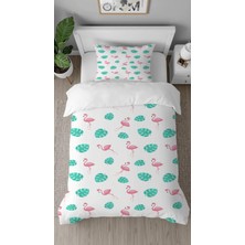 Greendecor Flamingo Yaprak Sade Desenli Baskılı Özel Tasarımlı Çarşafsız Tek Kişilik Tarz Şık Nevresim Takımı