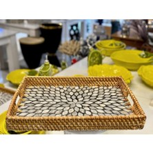 Sever Antrasit Çiçek Rattan Sedefli Tepsi 26X36X5CM