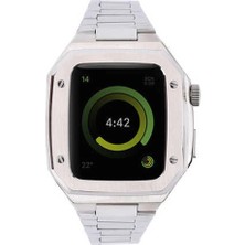Cekar Store Apple Watch 45MM Metal Petek Kasalı Kordon - Gümüş