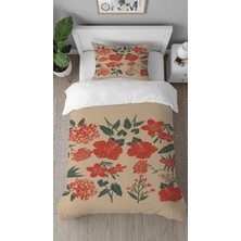 Greendecor Gül Çiçekli Sarı Desenli Baskılı Özel Tasarımlı Çarşafsız Tek Kişilik Tarz Nevresim Takımı