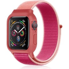Cekar Store Apple Watch 38MM Hasırlı Cırtcırtlı Kasalı Kordon - Pudra
