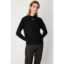 On Fashion Pul Detaylı Kadın Siyah Kazak 60345
