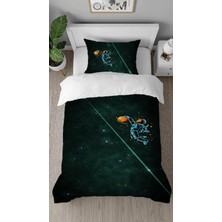 Greendecor Astronot Uzay Gezegen Deseneli Dijital Baskılı Özel Tasarım Çarşafsız Tek Kişilik Nevresim Takımı