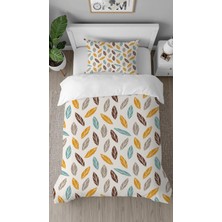 Greendecor Yapraklar Bohem Krem Desenli Baskılı Özel Tasarım Çarşafsız Tek Kişilik Tarz Şık Nevresim Takımı