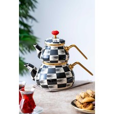 PremiumPort Emaye Tombul Dama Çaydanlık Takımı, Şık ve Kullanışlı Set