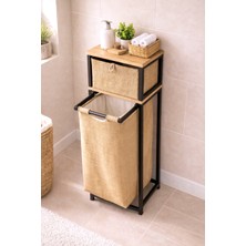 Miyuhome Jüt Kumaşlı Metal Kızaklı Çamaşır Sepeti Raflı Saklama Kutulu 40 Lt Kirli Sepeti Raflı Kirli Sepeti