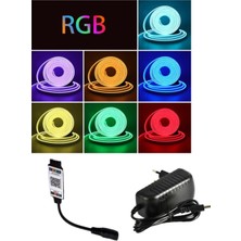 Powerr Led Aydınlatma 5 Metre 12 Volt 6X12 mm Esnek Rgb Neon LED Bluetoothlu Telefondan Kumandalı 3A Plastik Adaptör Set
