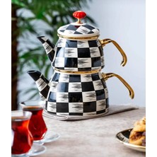 PremiumPort Şık Damalı Emaye Çaydanlık, Sağlam ve Dayanıklı Tasarım