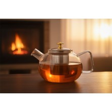 PremiumPort Işığa Dayanıklı Borosilikat Cam Demlik, Paslanmaz Çelik Süzgeçli, 1 Litre