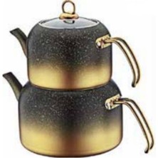 PremiumPort Şık Granit Delux Aile Boy Çaydanlık Seti (Gold) ile Keyifli Anlar