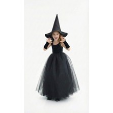 Tülü Akkoç Kız Çocuk Tül Etekli 3 Parça Halloween Cadı Kostümü