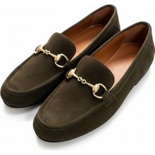 Ne&Ve Shoes Süet Hakiki Deri Gold Zincir Aksesuarlı Kadın Loafer Ayakkabı
