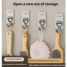 Storemax 2’li Kendinden Yapışkanlı Paslanmaz Çelik Süpürge ve Paspas Tutucu, 304 Kalite Çelik Duvar Tipi Organizer Askı Aparatı, 3x5 Cm, Delme Gerektirmez, Kaymaz Tutuşlu, Banyo, Mutfak, Bahçe Için