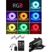 Powerr Led Aydınlatma 5 Metre 12 Volt 6X12 mm Esnek Rgb Neon LED Sese ve Müziğe Duyarlı Ir Kumanda 3A Plastik Adaptör Set