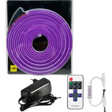 Powerr Led Aydınlatma 5 Metre 12 Volt 6X12 mm Esnek Mor Neon LED 12A Tek Renk Kumandalı Rf Dimmer 3A Plastik Adaptör Set