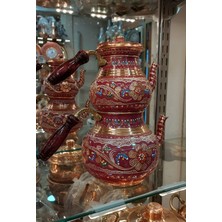 PremiumPort El Işlemeli Bakır Renkli Demlik, Çiçek Desenli Çaydanlık, Şık ve Zarif