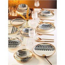 UltraMint Modern Ethnic 24 Parça Porselen Yemek Takımı, Pasta, Çorba, Servis Tabağı