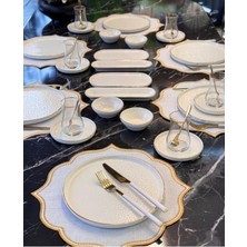 UltraMint Şık 32 Parça Modern Krem ve Gold Kahvaltı Takımı Seti