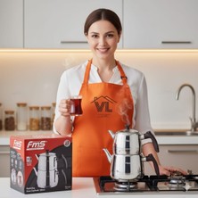 PremiumPort Büyük Boy Çelik Çaydanlık Seti, 1,5 L Üst Demlik ve 3 L Alt Kazan