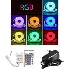 Powerr Led Aydınlatma 5 Metre 12 Volt 6X12 mm Esnek Rgb Neon LED 24 Tuşlu Ir Kumanda 3A Plastik Adaptör Set