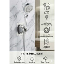 Plodna House Beyaz Çelik Filtreli Duş Seti 5 Fonksiyonlu 150 cm PVC Gri Hortum ile Su Tasarrufu