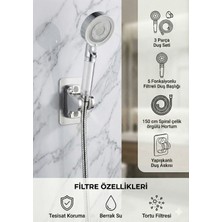 Plodna House Beyaz Çelik 5 Fonksiyonlu Duş Seti Filtreli 150 cm Çelik Örgülü Hortum ile Modern Tasarım