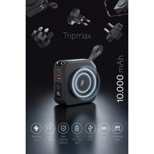 PARS POWER Tripmax Gan Adaptörlü 10.000MAH Magsafe+Duvar Şarjlı+3 Tip Priz Başlıklı Kablosuz Powerbank