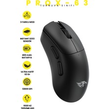 Gameagle Prox-63 Kablosuz + Bluetooth + 2.4G + Kablolu Ultra Hafif 63gr 12800DPI Oyuncu Mouse Siyah