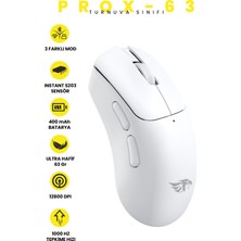 Gameagle Prox-63 Kablosuz + Bluetooth + 2.4G + Kablolu Ultra Hafif 63gr 12800DPI Oyuncu Mouse