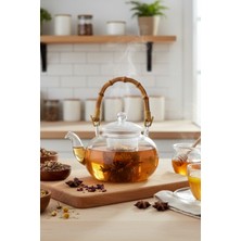 PremiumPort Bambu Saplı Cam Süzgeçli Demlik 1000 Ml, Bitki Çayı Demleme Şıklığı