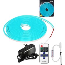 Powerr Led Aydınlatma 5 Metre 12 Volt 6X12 mm Esnek Turkuaz Neon LED 12A Tek Renk Kumandalı Rf Dimmer 3A Plastik Adaptör Set