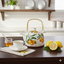 PremiumPort Hasır Saplı Porselen Mulan Demlik Limon Model 800 ml