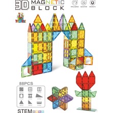 ToyznKidz 88 Parça Dekoratif Manyetik Yapı Blokları-Stem Eğitici Karo Oyun Seti (7.5 Cm)
